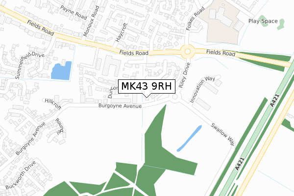 MK43 9RH map - large scale - OS Open Zoomstack (Ordnance Survey)