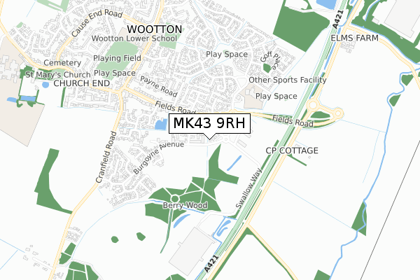 MK43 9RH map - small scale - OS Open Zoomstack (Ordnance Survey)