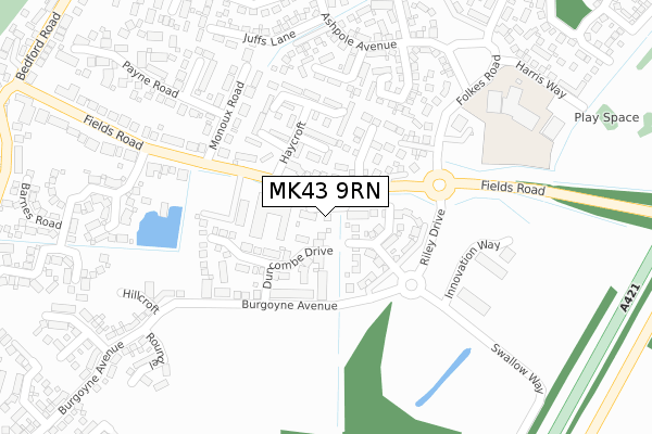 MK43 9RN map - large scale - OS Open Zoomstack (Ordnance Survey)