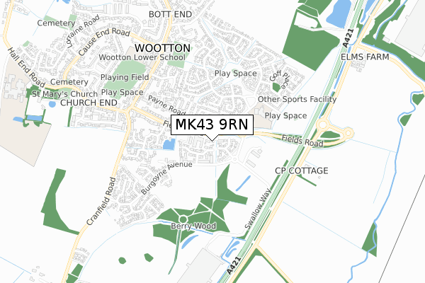 MK43 9RN map - small scale - OS Open Zoomstack (Ordnance Survey)