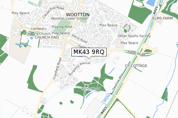 MK43 9RQ map - small scale - OS Open Zoomstack (Ordnance Survey)