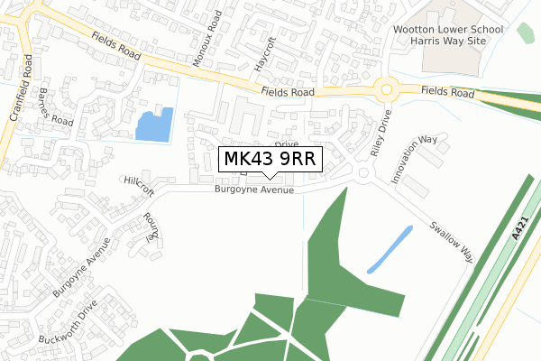 MK43 9RR map - large scale - OS Open Zoomstack (Ordnance Survey)