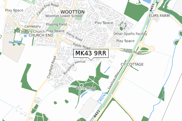 MK43 9RR map - small scale - OS Open Zoomstack (Ordnance Survey)