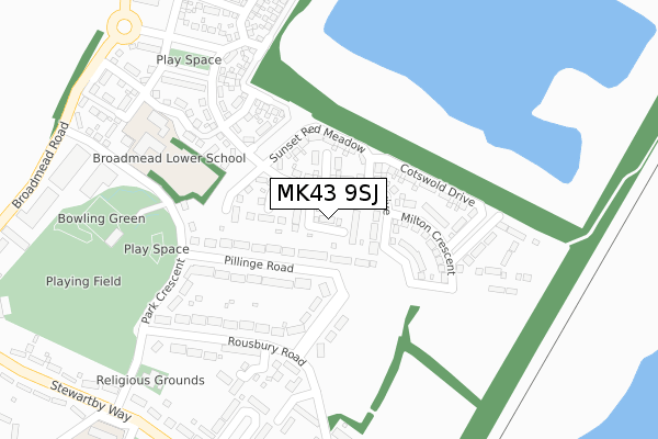 MK43 9SJ map - large scale - OS Open Zoomstack (Ordnance Survey)