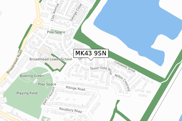 MK43 9SN map - large scale - OS Open Zoomstack (Ordnance Survey)