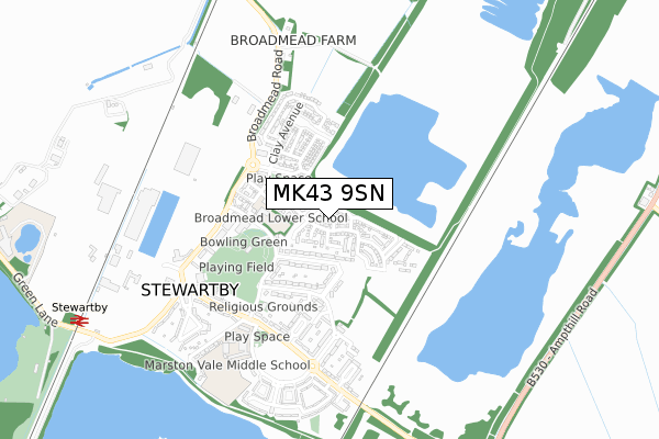 MK43 9SN map - small scale - OS Open Zoomstack (Ordnance Survey)