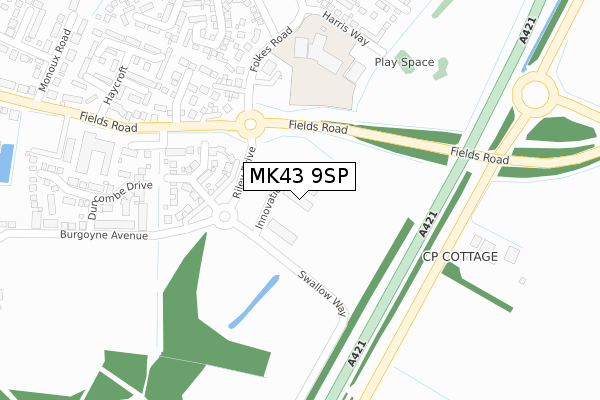 MK43 9SP map - large scale - OS Open Zoomstack (Ordnance Survey)