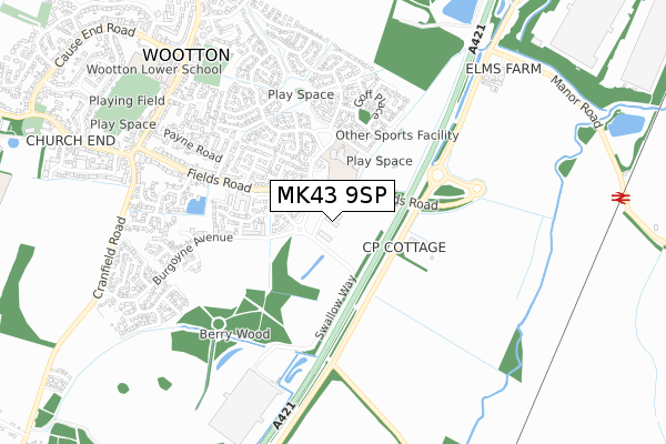 MK43 9SP map - small scale - OS Open Zoomstack (Ordnance Survey)