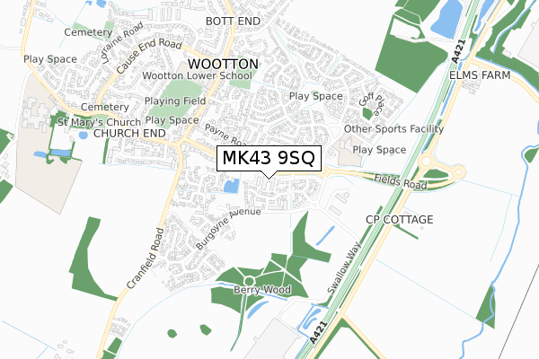 MK43 9SQ map - small scale - OS Open Zoomstack (Ordnance Survey)