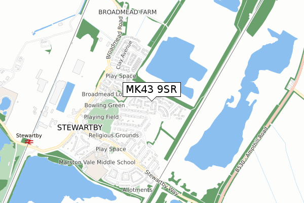 MK43 9SR map - small scale - OS Open Zoomstack (Ordnance Survey)