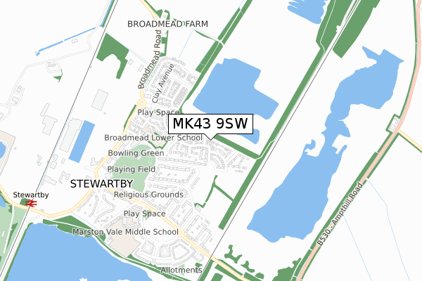 MK43 9SW map - small scale - OS Open Zoomstack (Ordnance Survey)