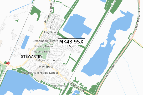 MK43 9SX map - small scale - OS Open Zoomstack (Ordnance Survey)