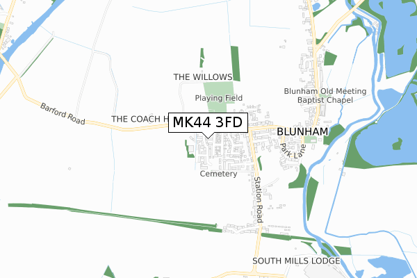 MK44 3FD map - small scale - OS Open Zoomstack (Ordnance Survey)