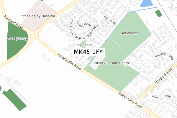 MK45 1FY map - large scale - OS Open Zoomstack (Ordnance Survey)