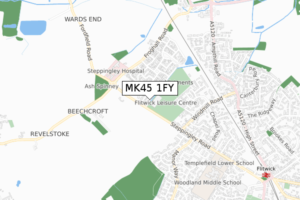 MK45 1FY map - small scale - OS Open Zoomstack (Ordnance Survey)