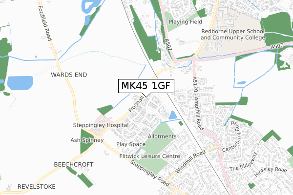 MK45 1GF map - small scale - OS Open Zoomstack (Ordnance Survey)