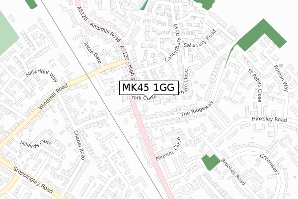 MK45 1GG map - large scale - OS Open Zoomstack (Ordnance Survey)