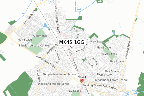 MK45 1GG map - small scale - OS Open Zoomstack (Ordnance Survey)