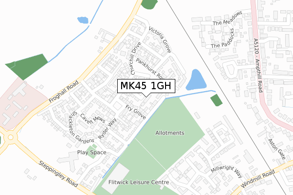 MK45 1GH map - large scale - OS Open Zoomstack (Ordnance Survey)