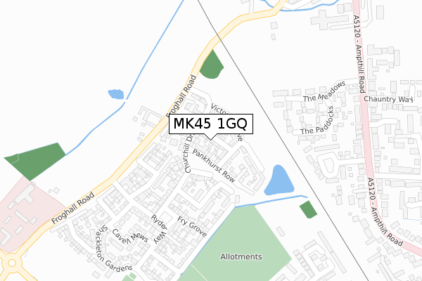 MK45 1GQ map - large scale - OS Open Zoomstack (Ordnance Survey)