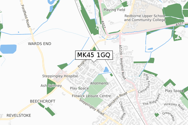 MK45 1GQ map - small scale - OS Open Zoomstack (Ordnance Survey)