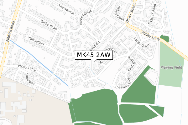 MK45 2AW map - large scale - OS Open Zoomstack (Ordnance Survey)