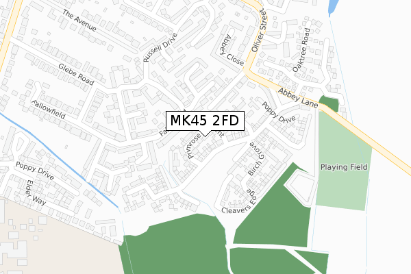 MK45 2FD map - large scale - OS Open Zoomstack (Ordnance Survey)