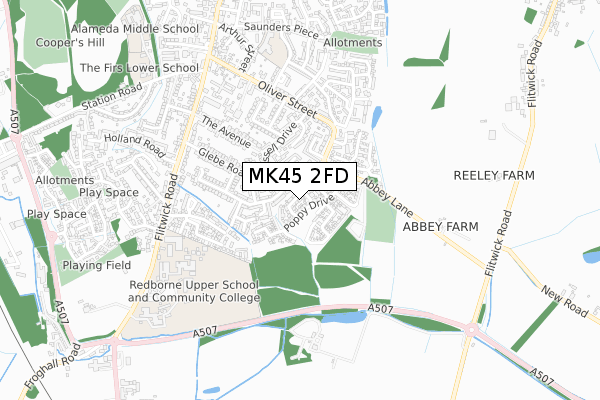 MK45 2FD map - small scale - OS Open Zoomstack (Ordnance Survey)