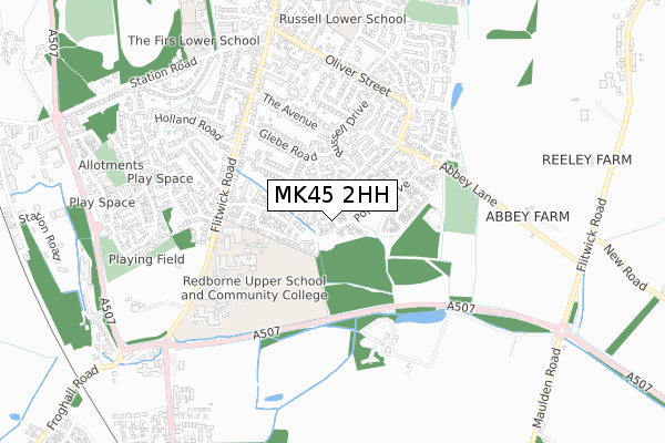 MK45 2HH map - small scale - OS Open Zoomstack (Ordnance Survey)