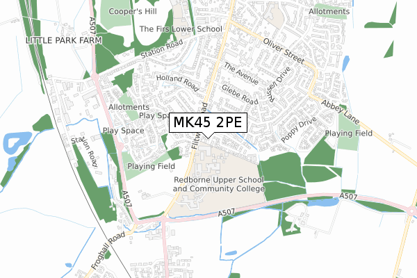 MK45 2PE map - small scale - OS Open Zoomstack (Ordnance Survey)