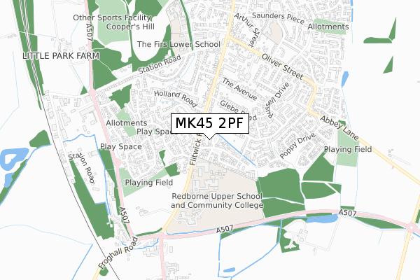 MK45 2PF map - small scale - OS Open Zoomstack (Ordnance Survey)