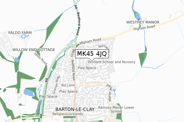 MK45 4JQ map - small scale - OS Open Zoomstack (Ordnance Survey)