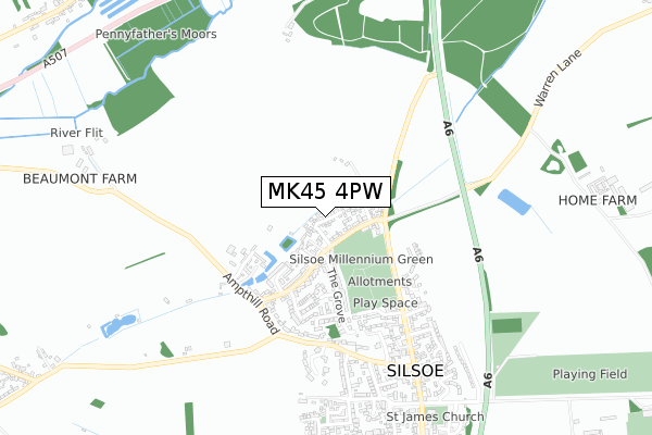 MK45 4PW map - small scale - OS Open Zoomstack (Ordnance Survey)