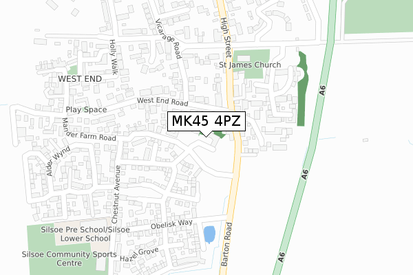 MK45 4PZ map - large scale - OS Open Zoomstack (Ordnance Survey)