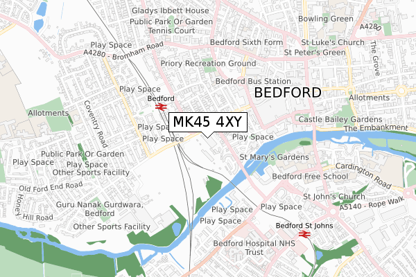 MK45 4XY map - small scale - OS Open Zoomstack (Ordnance Survey)