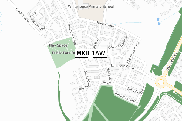 MK8 1AW map - large scale - OS Open Zoomstack (Ordnance Survey)