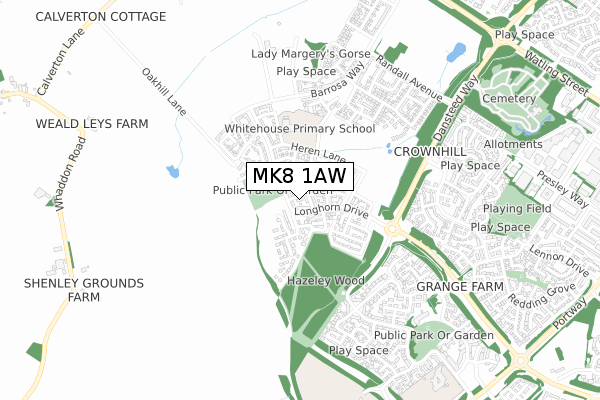 MK8 1AW map - small scale - OS Open Zoomstack (Ordnance Survey)