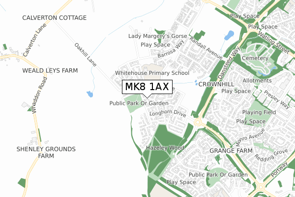 MK8 1AX map - small scale - OS Open Zoomstack (Ordnance Survey)