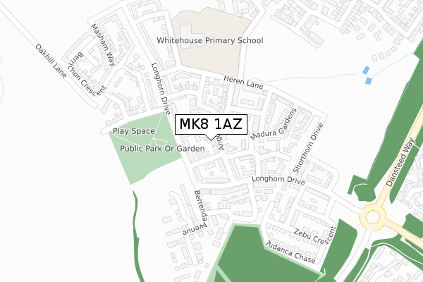 MK8 1AZ map - large scale - OS Open Zoomstack (Ordnance Survey)