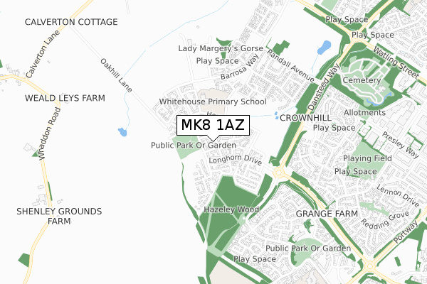 MK8 1AZ map - small scale - OS Open Zoomstack (Ordnance Survey)