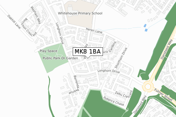 MK8 1BA map - large scale - OS Open Zoomstack (Ordnance Survey)