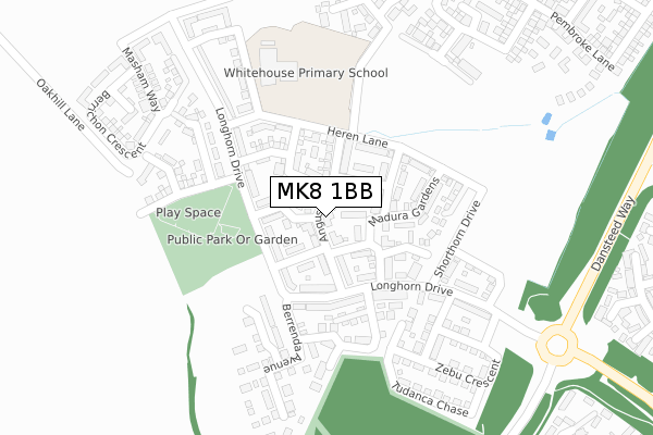 MK8 1BB map - large scale - OS Open Zoomstack (Ordnance Survey)