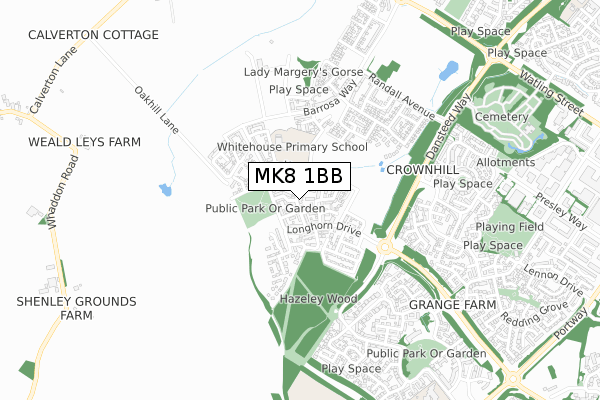 MK8 1BB map - small scale - OS Open Zoomstack (Ordnance Survey)