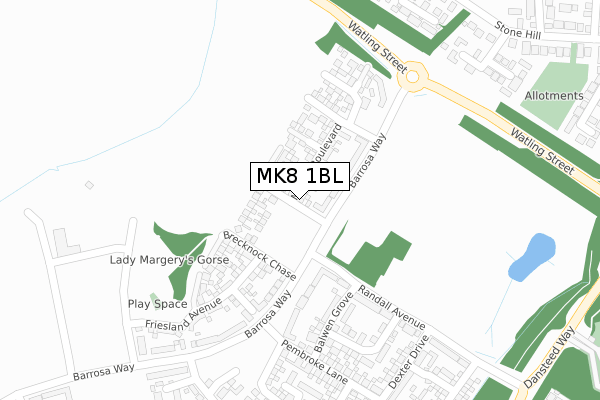 MK8 1BL map - large scale - OS Open Zoomstack (Ordnance Survey)