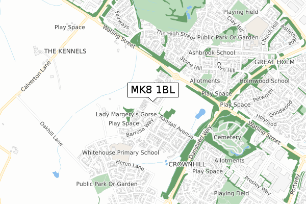 MK8 1BL map - small scale - OS Open Zoomstack (Ordnance Survey)