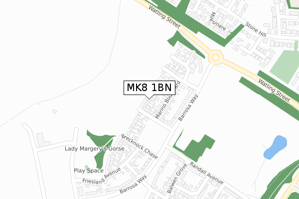 MK8 1BN map - large scale - OS Open Zoomstack (Ordnance Survey)