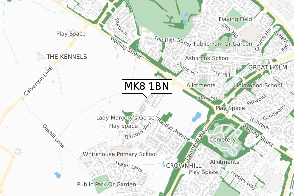 MK8 1BN map - small scale - OS Open Zoomstack (Ordnance Survey)