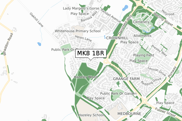 MK8 1BR map - small scale - OS Open Zoomstack (Ordnance Survey)