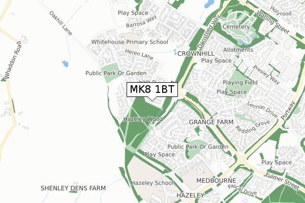 MK8 1BT map - small scale - OS Open Zoomstack (Ordnance Survey)