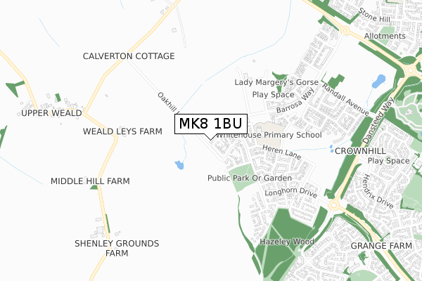 MK8 1BU map - small scale - OS Open Zoomstack (Ordnance Survey)